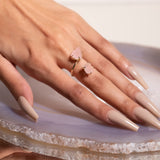 Double The Attention Rose Quartz Ring In Gold.
